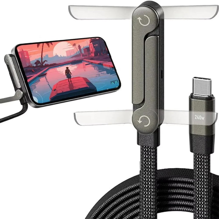 Usb-C Charging Cable with Integrated Folding Phone Stand and Braided Nylon Design