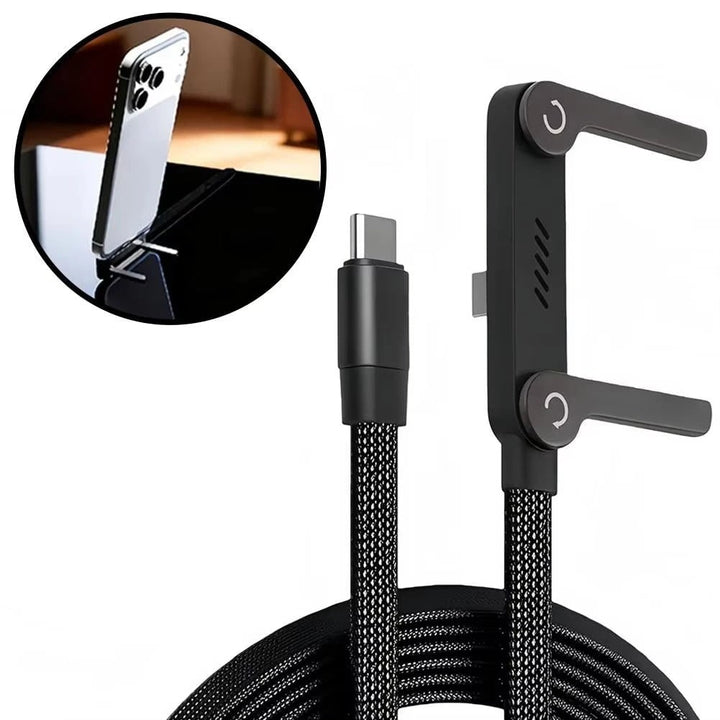 Usb-C Charging Cable with Integrated Folding Phone Stand and Braided Nylon Design