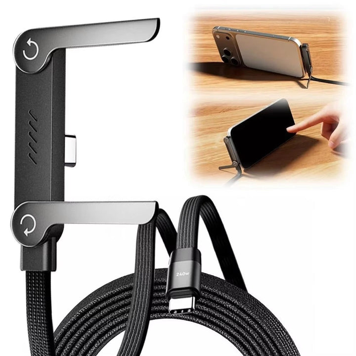Usb-C Charging Cable with Integrated Folding Phone Stand and Braided Nylon Design