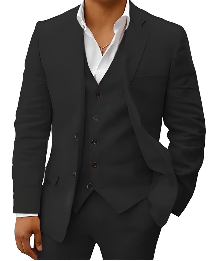 Men's Three-Piece Tailored Suit with Lapel Jacket, Waistcoat and Pants