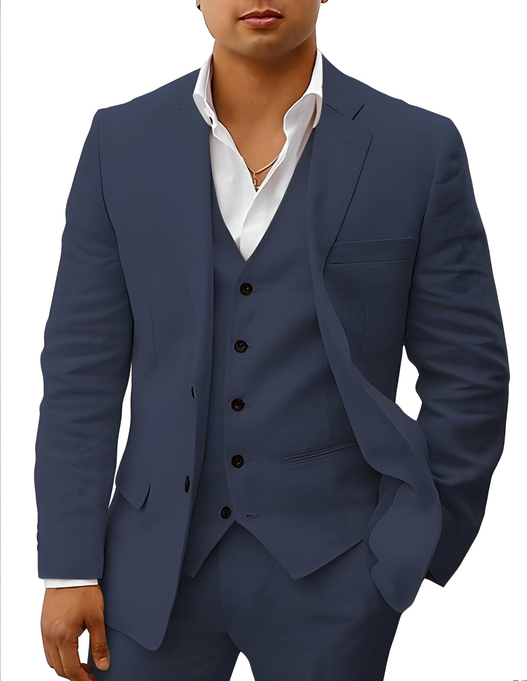Men's Three-Piece Tailored Suit with Lapel Jacket, Waistcoat and Pants