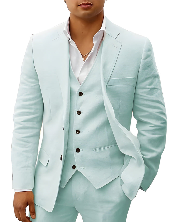 Men's Three-Piece Tailored Suit with Lapel Jacket, Waistcoat and Pants