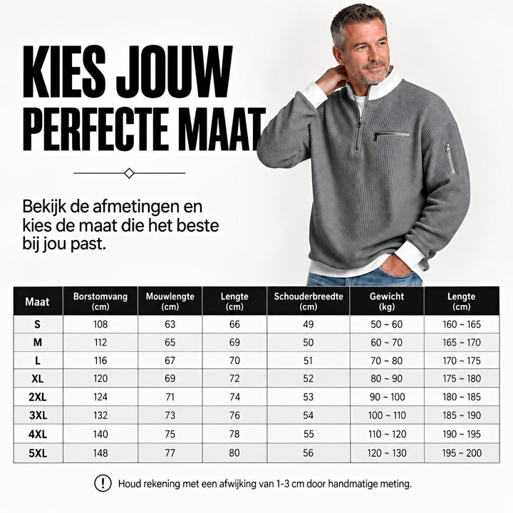 Men's waffle-knit sweater with 1/4 zip at the collar