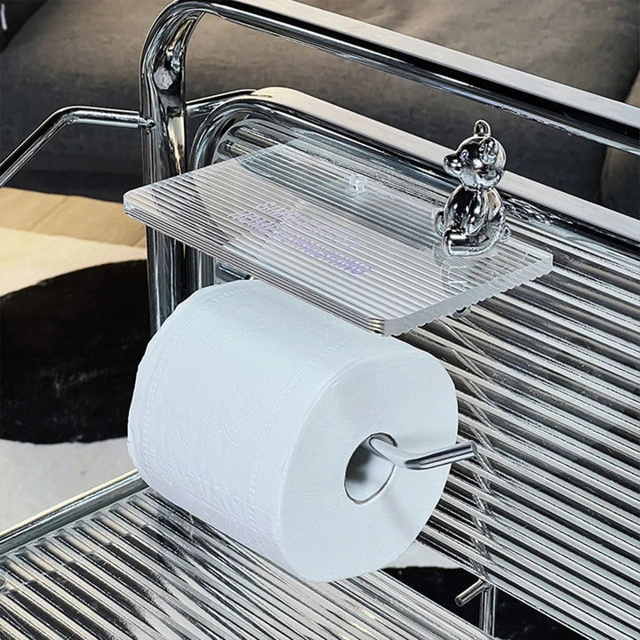 Wall-Mounted Toilet Paper Holder with Acrylic Shelf and Metal Arm Storage