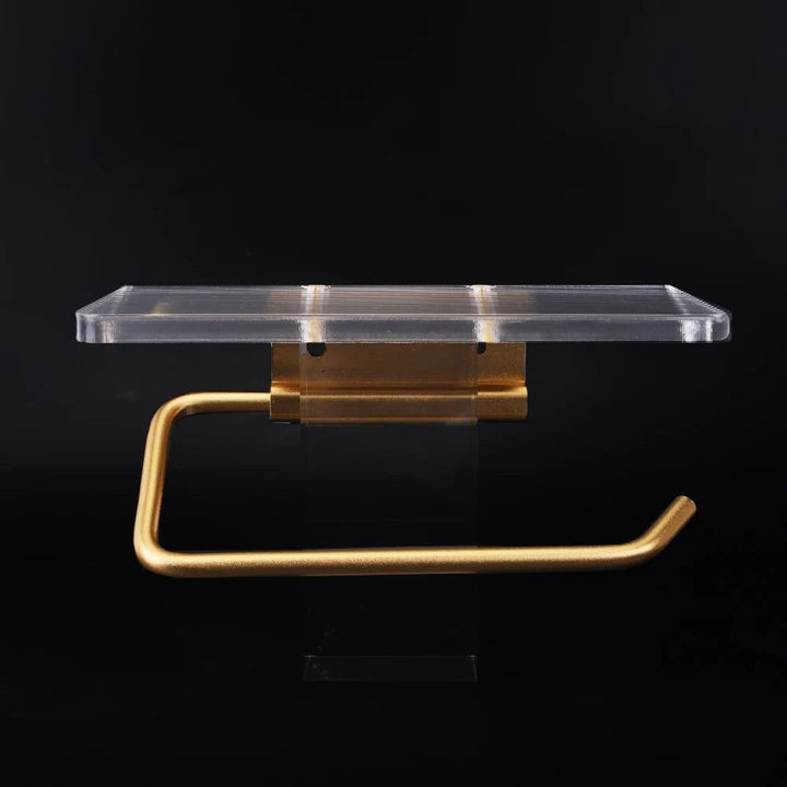Wall-Mounted Toilet Paper Holder with Acrylic Shelf and Metal Arm Storage