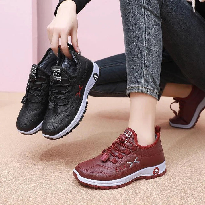 Women's Waterproof Lace-Up Sneakers with Fleece Lining