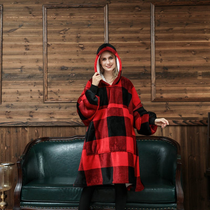 Wearable Blanket Hoodie with Sherpa Lining Oversized Fleece Pullover
