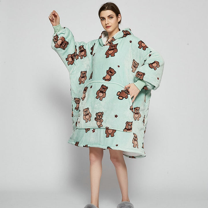 Wearable Blanket Hoodie with Sherpa Lining Oversized Fleece Pullover