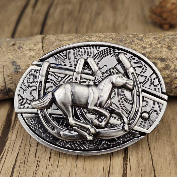 Oval Belt Buckle with Bull Skull and Hidden Knife