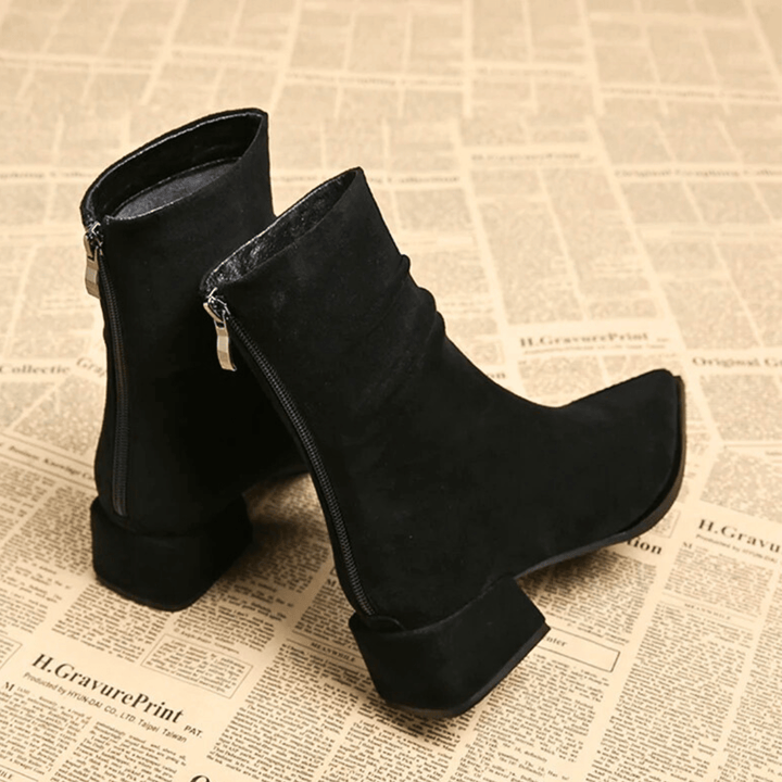 Women's Suede Boots with Pointed Toe and Block Heel