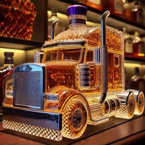 Whiskey Decanter Semi-Truck Shaped Glass Bottle with Stopper