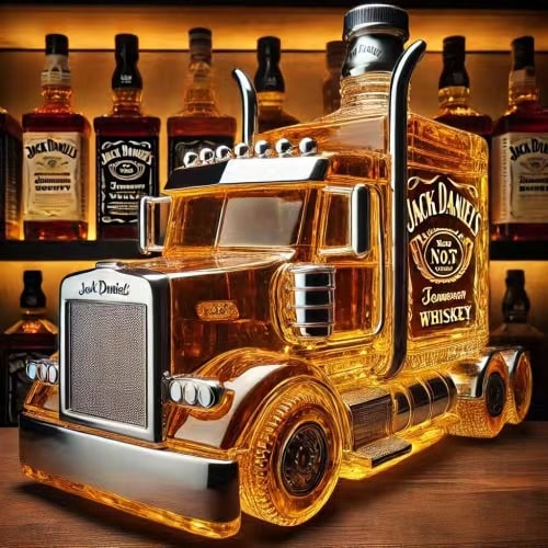 Whiskey Decanter Semi-Truck Shaped Glass Bottle with Stopper