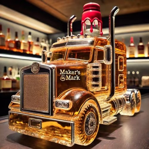Whiskey Decanter Semi-Truck Shaped Glass Bottle with Stopper