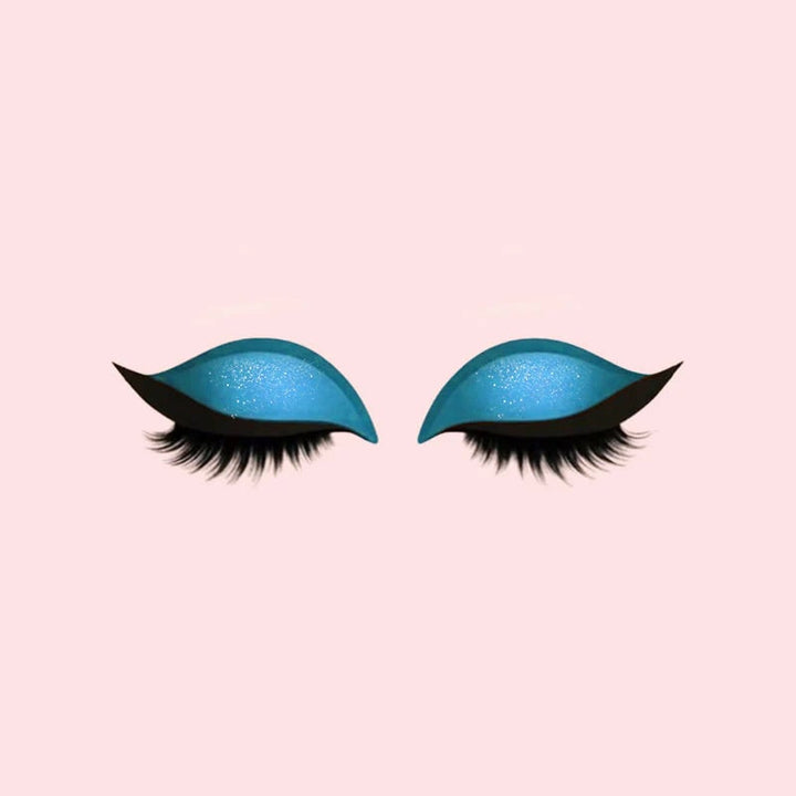 Winged Eyeliner Stickers with False Lashes and Glitter Eyeshadow