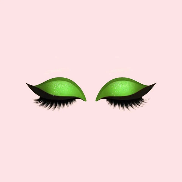 Winged Eyeliner Stickers with False Lashes and Glitter Eyeshadow