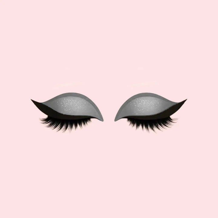 Winged Eyeliner Stickers with False Lashes and Glitter Eyeshadow