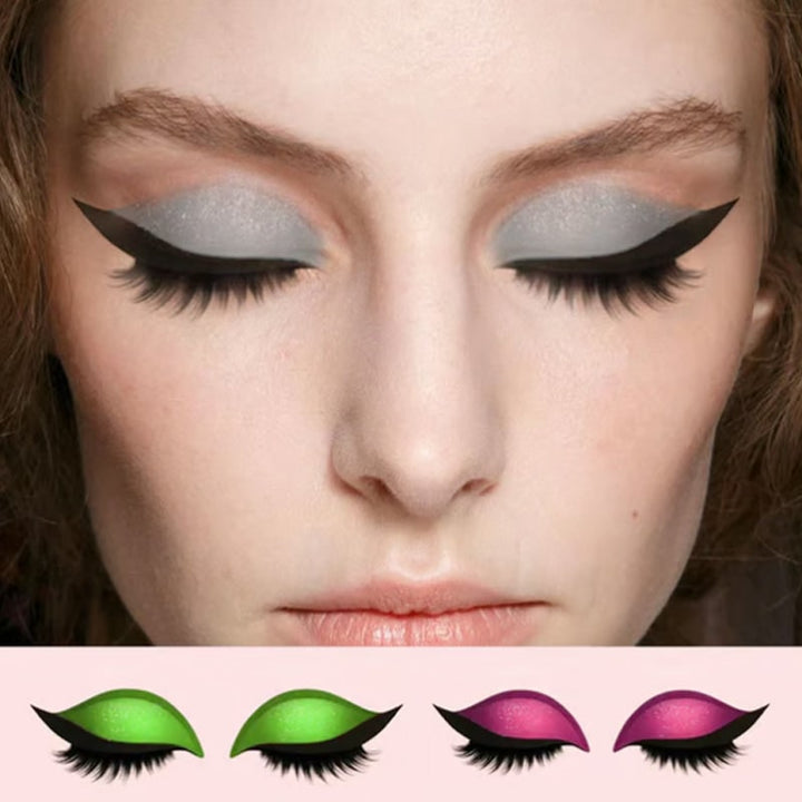 Winged Eyeliner Stickers with False Lashes and Glitter Eyeshadow