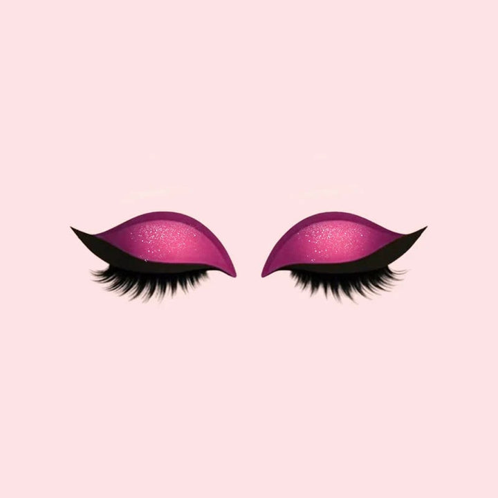 Winged Eyeliner Stickers with False Lashes and Glitter Eyeshadow