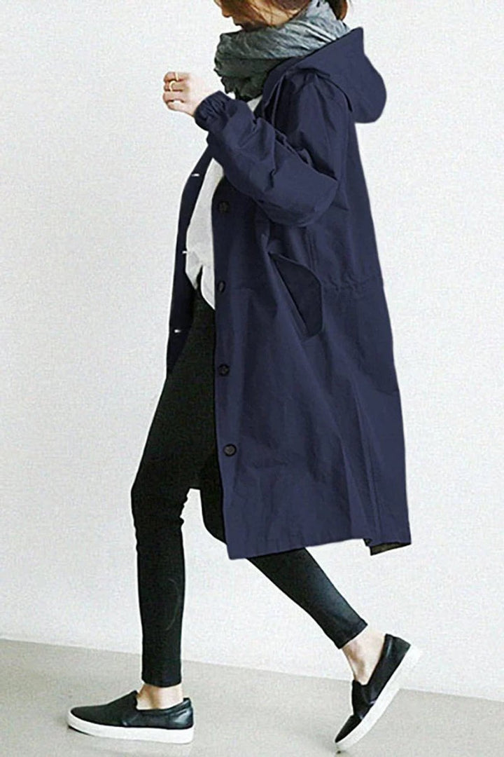 Women's Longline Hooded Trench Coat, Waterproof, Oversized Fit
