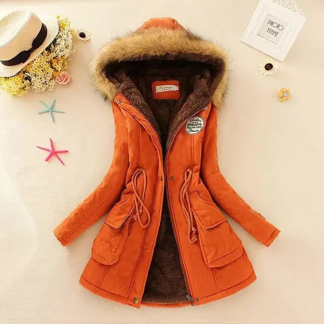 Women's Hooded Winter Coat with Fleece Lining and Faux Fur Hood Trim