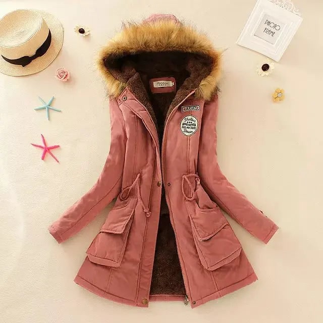 Women's Hooded Winter Coat with Fleece Lining and Faux Fur Hood Trim