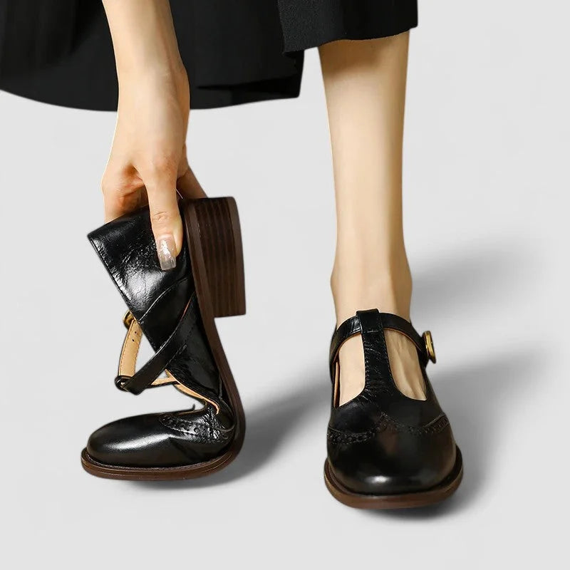 Leather Mary Jane Shoes with T-Strap Buckle