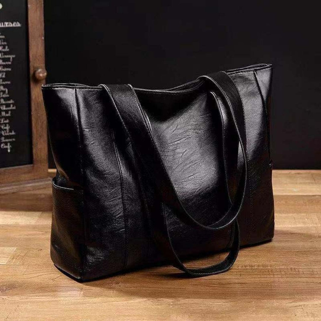 Women's Leather Shoulder Bag with Spacious Side Pockets