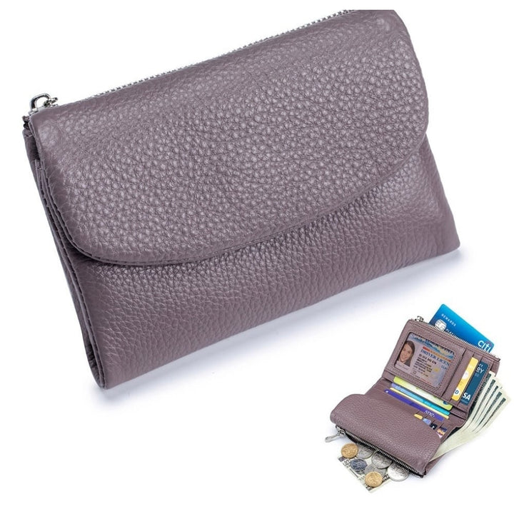 Women's Leather Wallet with Zippered Pockets Card Slots and Id Window