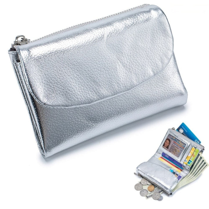 Women's Leather Wallet with Zippered Pockets Card Slots and Id Window