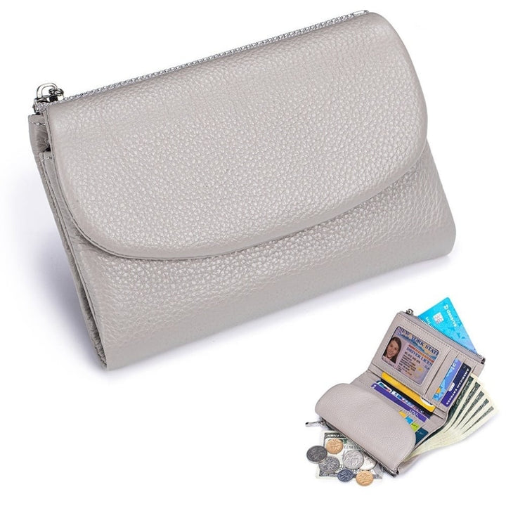 Women's Leather Wallet with Zippered Pockets Card Slots and Id Window
