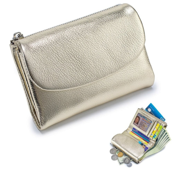 Women's Leather Wallet with Zippered Pockets Card Slots and Id Window