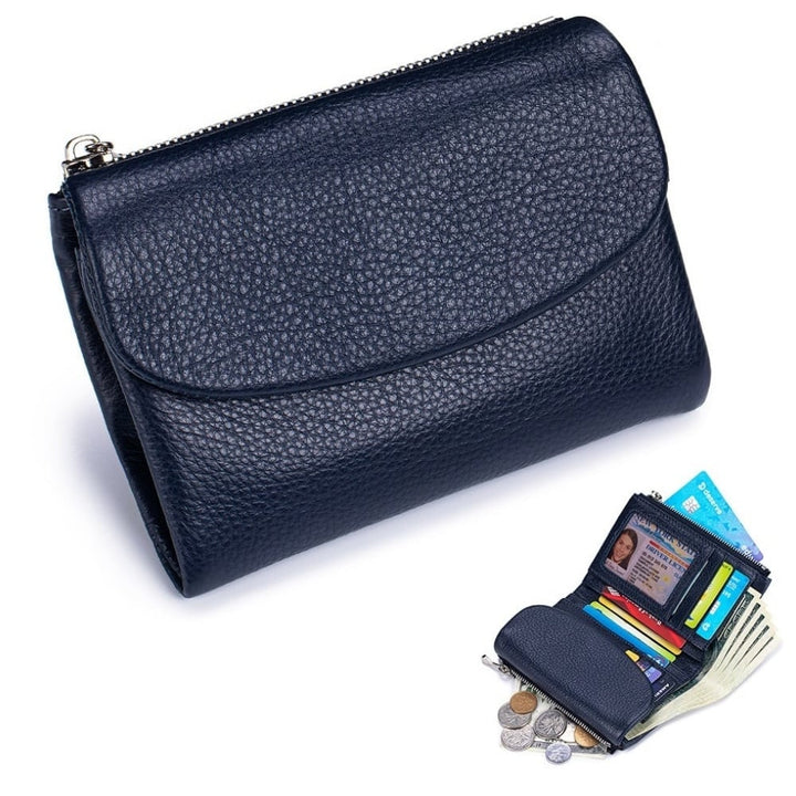 Women's Leather Wallet with Zippered Pockets Card Slots and Id Window
