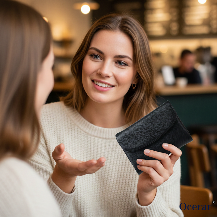 Women's Leather Wallet with Zippered Pockets Card Slots and Id Window