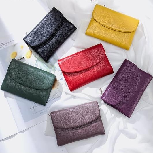 Women's Leather Wallet with Zippered Pockets Card Slots and Id Window