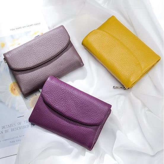 Women's Leather Wallet with Zippered Pockets Card Slots and Id Window
