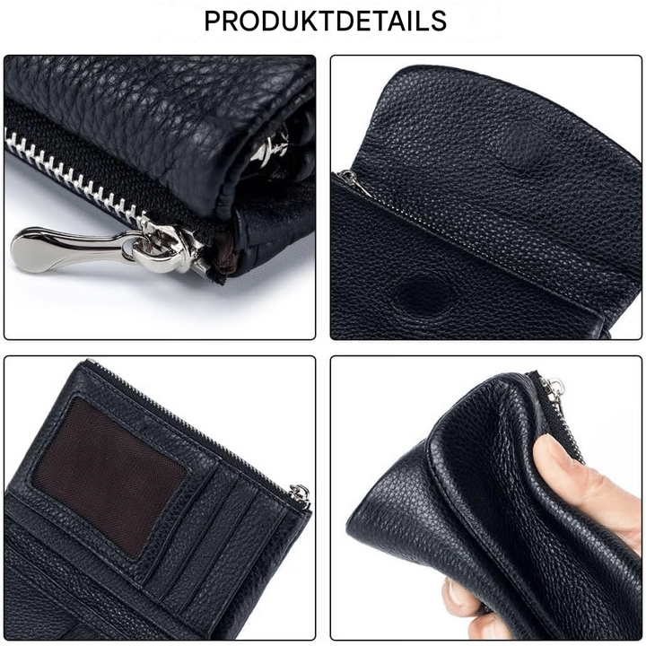 Women's Leather Wallet with Zippered Pockets Card Slots and Id Window