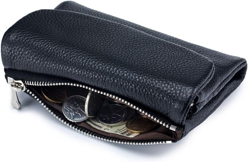 Women's Leather Wallet with Zippered Pockets Card Slots and Id Window