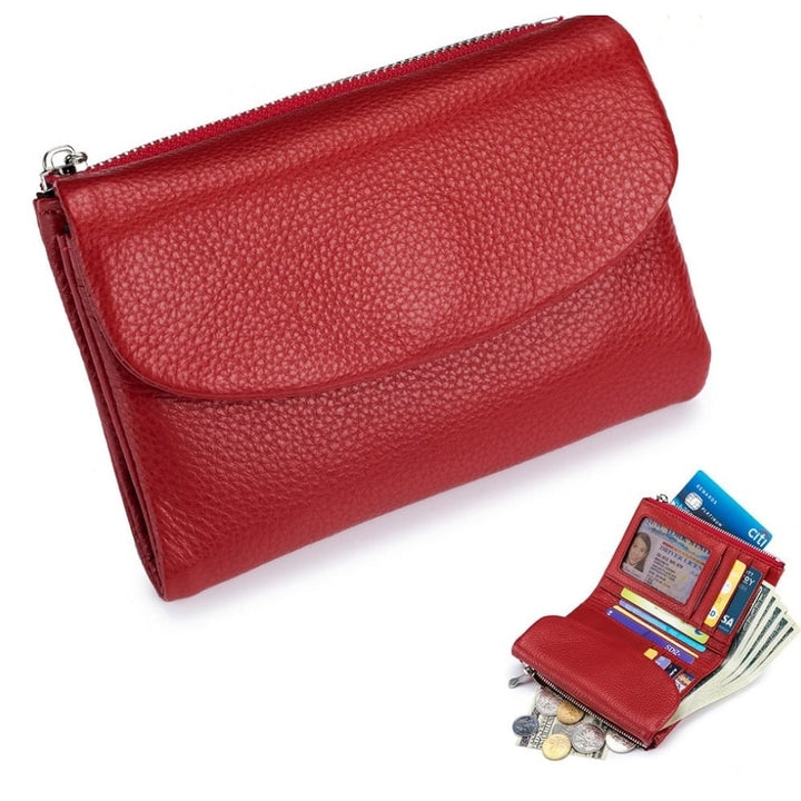 Women's Leather Wallet with Zippered Pockets Card Slots and Id Window