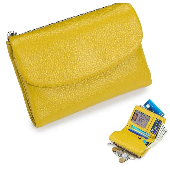 Women's Leather Wallet with Zippered Pockets Card Slots and Id Window