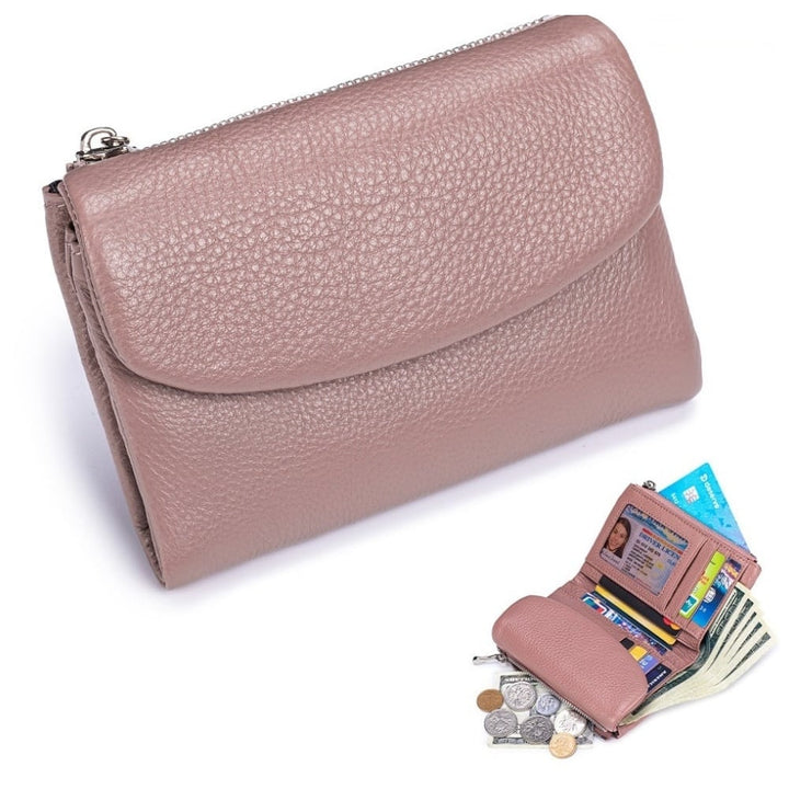 Women's Leather Wallet with Zippered Pockets Card Slots and Id Window
