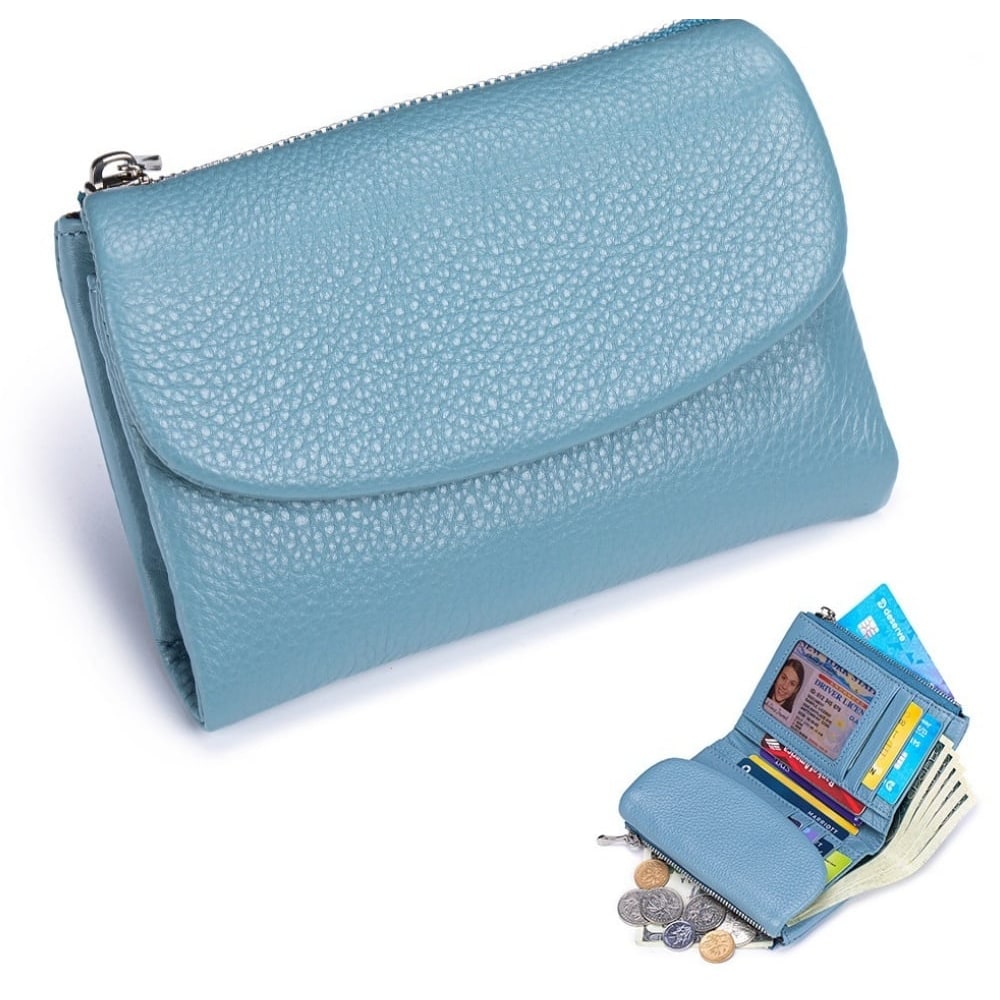 Women's Leather Wallet with Zippered Pockets Card Slots and Id Window