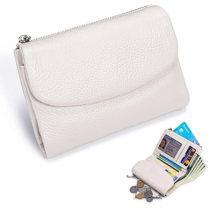 Women's Leather Wallet with Zippered Pockets Card Slots and Id Window