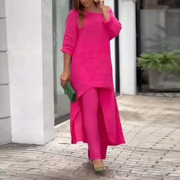Women's Two Piece Set Pants Linen Wide Leg Tunic Asymmetrical