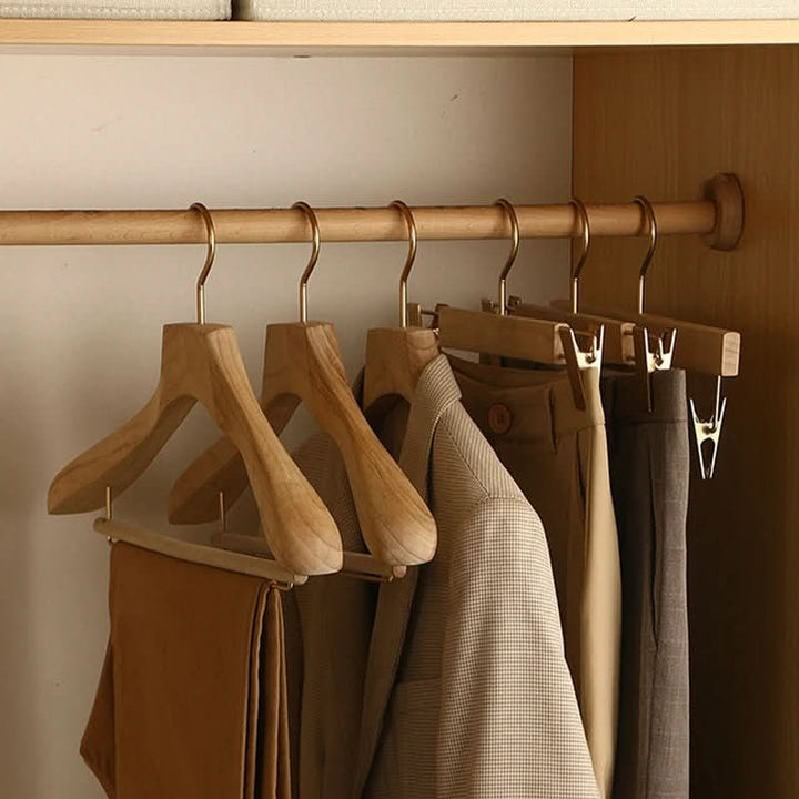 Wooden Hangers with Shoulders and Bar for Suits and Coats
