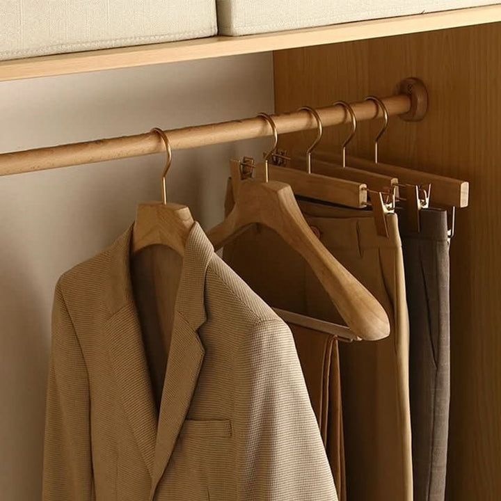 Wooden Hangers with Shoulders and Bar for Suits and Coats