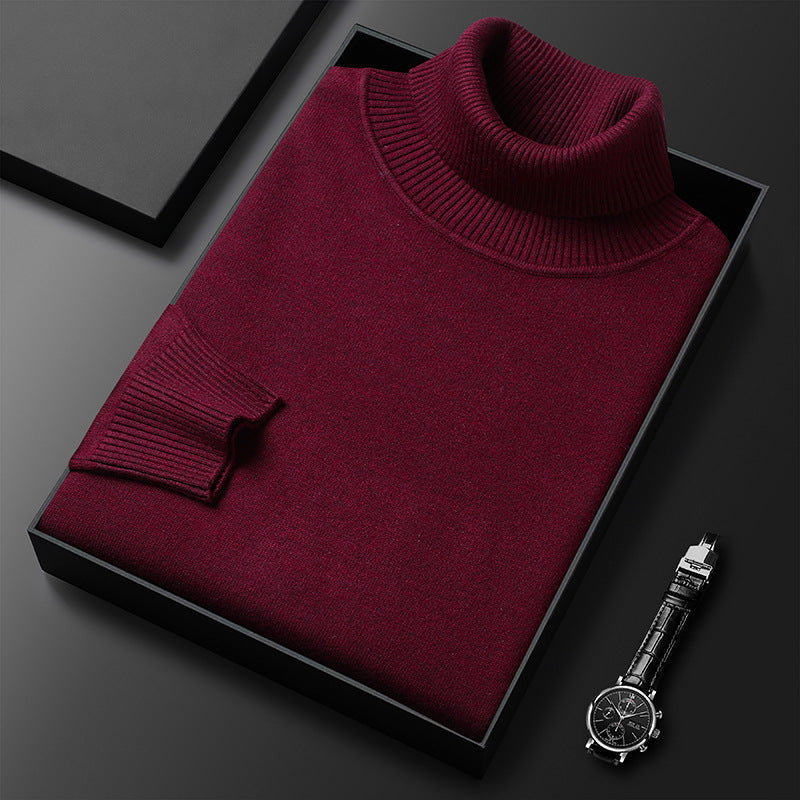 Men's cashmere-blend roll-neck sweater with ribbed trim