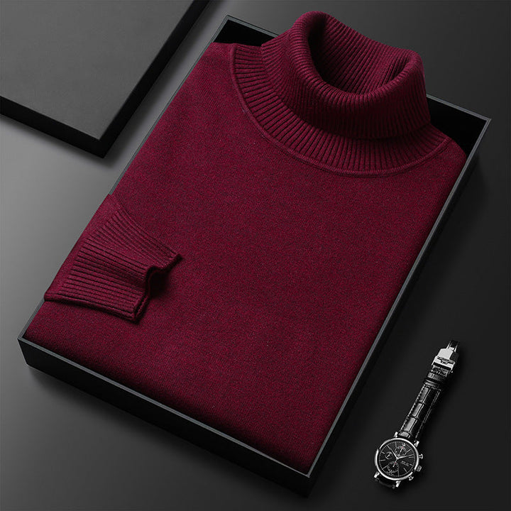 Men's cashmere-blend roll-neck sweater with ribbed trim