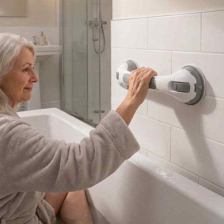 Suction grab handle for the shower, drill-free bathroom safety handle, 15.7 inch