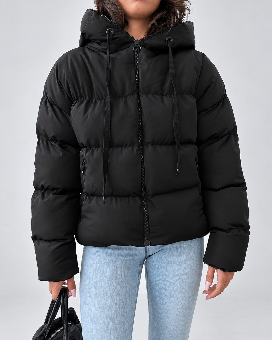 Women's Oversized Quilted Puffer Jacket with Hood and Zip