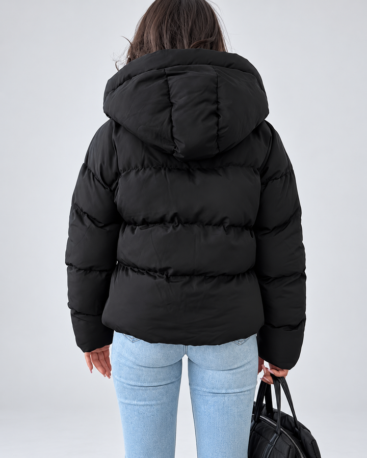 Women's Oversized Quilted Puffer Jacket with Hood and Zip